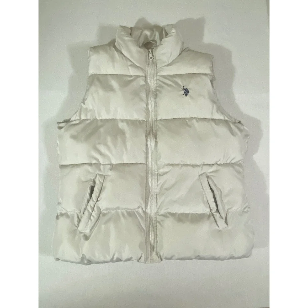 US Polo Assn Womens Cream Puffer Vest Off White Quilted Full Zip Large